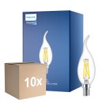 Multipack 10x Philips MASTER LED E14 Bent-tip Candle Filament Clear 2.5W 340lm - 922-927 Dim To Warm | Best Colour Rendering - Dimmable - Replaces 25W
