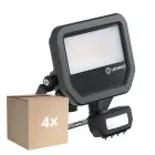 Multipack 4x Ledvance LED Floodlight Aluminium Black 17W 2200lm 100D - 830 Warm White | IP65 - Motion And Light Sensor - Symmetrical